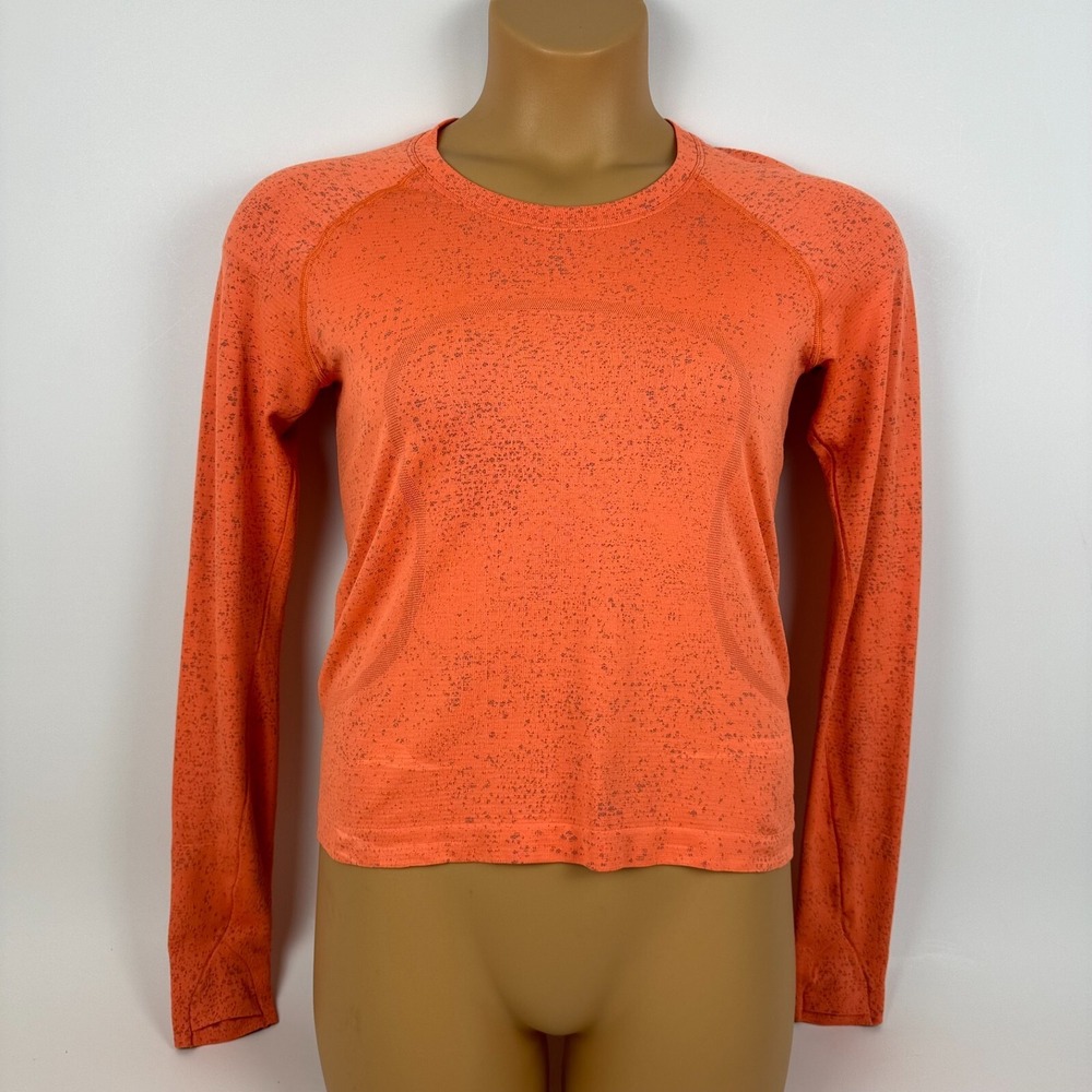 Lululemon Swiftly Tech Cropped LS 2.0 Distorted Noise Highlight Orange Womens 8